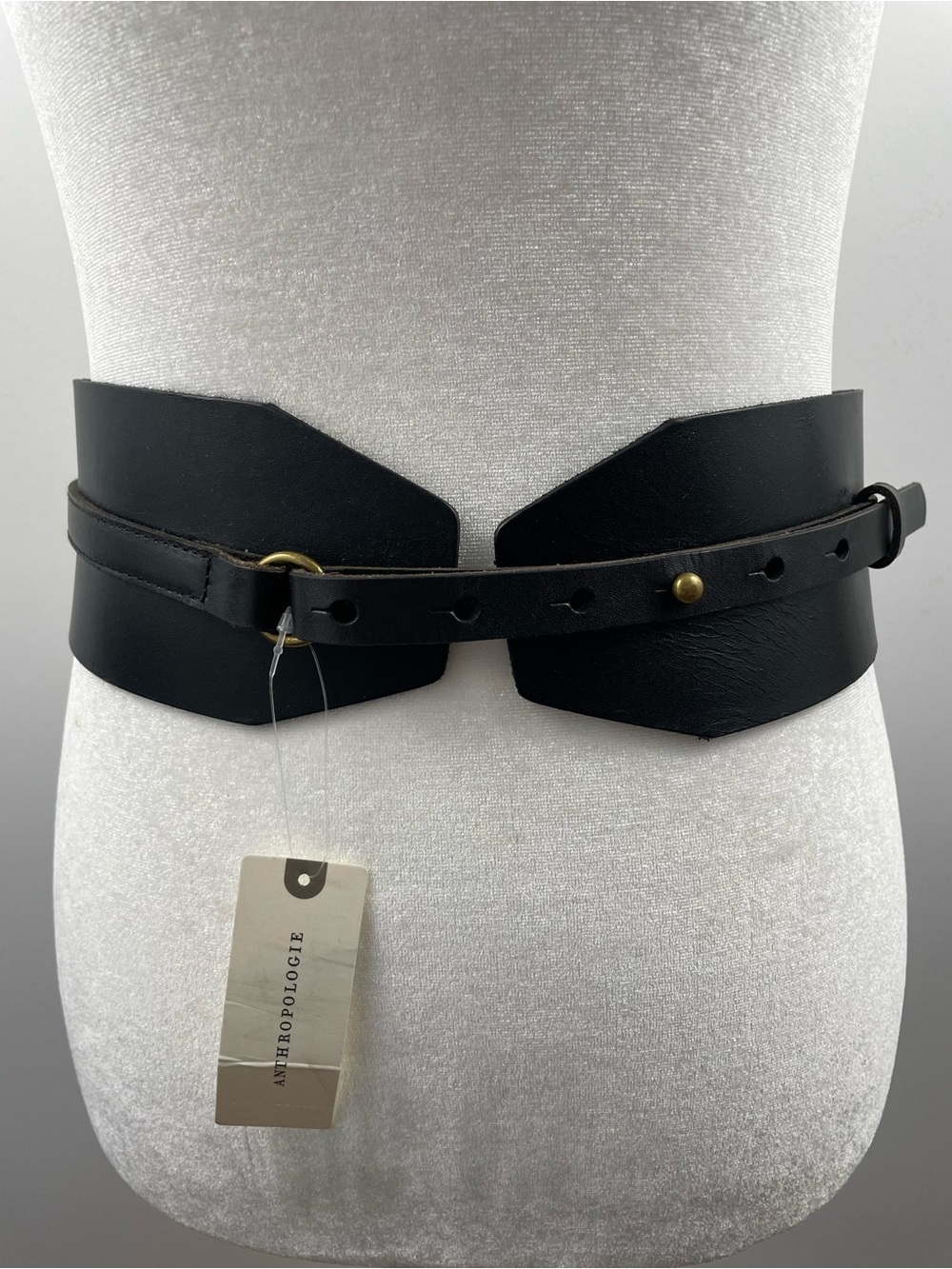 S Anthropologie Black Leather Obi/Corset Belt NWT